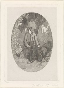 Muž u stromu v lese od Jan van der Veen (prentmaker)