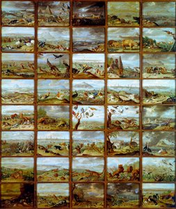Zvířata Tabulka zobrazující oddíly odpovídající různým druhům zvířat. Obraz Jana Van Kessela (1626-1679) Madrid 17. století, Muzeum Prado