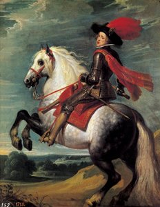 Jezdecký portrét Filipa IV. Filip IV. (1605-1665), španělský král zastoupený ve věku 20 let. Obraz Jana van Kessela I dit Le Vieux (1626-1679)