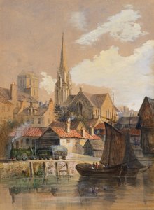 Pohled na Dundee z Shore Showing Tower (zdarma) kostela svatého Pavla a Old Steeple (akvarel) od Jane Stewart Smith