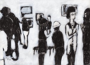 Vernisáž v galerii Uhlem a gessem, cca 2017 (uhel a gesso na papíře) od Janel Bragg