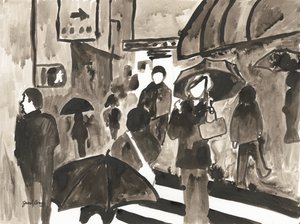 Manhattan Abstract II c.2014 (tuš na papíře) od Janel Bragg