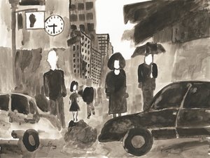 Manhattan Abstract I, cca 2014 (tuš na papíře) od Janel Bragg