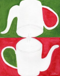 Konvička Yin Yang v růžové a zelené barvě, cca 2025 (akvarel na papíře) od Janel Bragg