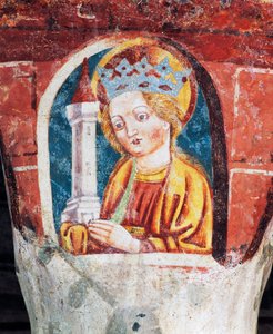 Hrastovlje opevněný kostel, kostel Nejsvětější Trojice, Santa Barbara, detail z fresek od Janeze Iz Kastva (1490), Slovinsko od Janez Kastav