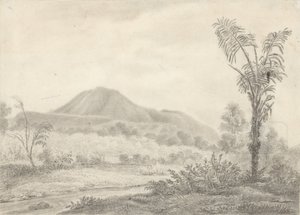 Jávská krajina s horami a palmami od Jannes Theodorus Bik