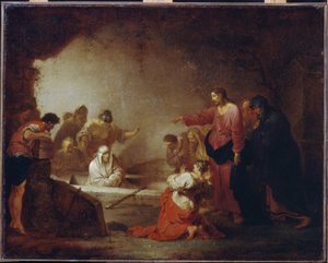 Vzkříšení Lazara. (Lazar z Betanie). Obraz Johanna Rosso Januarius Zick (1730-1797), olej na plátně, kolem roku 1793. Německé umění 18. století. Státní muzeum výtvarných umění A. Puškina, Moskva.