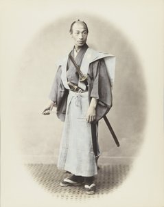 Japonec s mečem (ručně kolorovaná černobílá fotografie) od Japanese Photographer