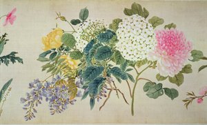 Botanická studie floxu a jiných květin (wc na hedvábí) od Japanese School