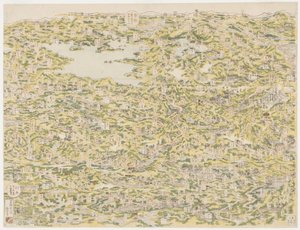 Pohled z ptačí perspektivy na Kiso Highway z Edo do Kjóta, 1819 od Japanese School