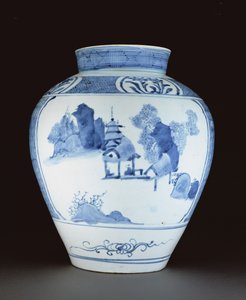 Modrá a bílá váza (porcelán) od Japanese School