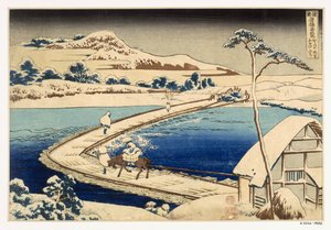 Bridge of Boats at Sawa, 1830, Hokusai Katsushika (1760-1849) (ručně kolorovaný dřevěný štoček) od Japanese School