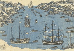 Bunkindo tisk cizích lodí v přístavu Nagasaki, 1800-50 od Japanese School