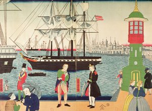 Město Paříž podle představ japonského umělce, asi 1859 (barevný dřevoryt) od Japanese School