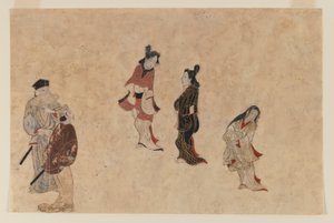 Raná malba Ukiyo-e (inkoust, barva a zlato na papíře) od Japanese School
