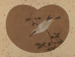 Vějířové malování ptákem (recto) (inkoust a barva na papíře) od Japanese School