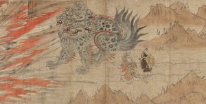Ilustrované legendy svatyně Kitano Tenjin, konec 13. století (inkoust, řezané zlato, papír) od Japanese School