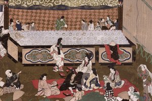 Divadlo Kabuki na veletrhu v Kjótu, ilustrace podle 17. obrazu z ‚Kokka‘, listopad 1924 (barevné lito) od Japanese School