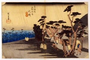 Krajina v dešti. Japonský tisk. sd. 19. století. od Japanese School