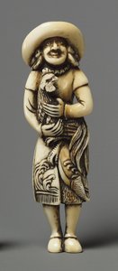 Netsuke modelovaný jako cizinec s kirinem, 19. století (Ivory) od Japanese School