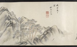 Nebo. 14872, f.16, Pohled na hornatou krajinu, z Yoshida Seisai (handscroll) od Japanese School