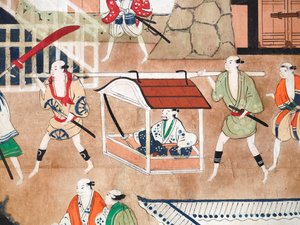 Osakazu Byobu - japonské osmipanelové skládací plátno (malba) od Japanese School