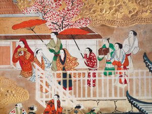 Osakazu Byobu - japonské osmipanelové skládací plátno (malba) od Japanese School