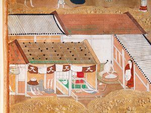 Osakazu Byobu - japonské osmipanelové skládací plátno (malba) od Japanese School