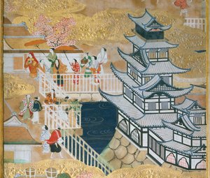 Osakazu Byobu - japonské osmipanelové skládací plátno (malba) od Japanese School