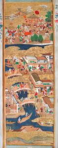 Osakazu Byobu - japonské osmipanelové skládací plátno (malba) od Japanese School