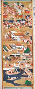 Osakazu Byobu - japonské osmipanelové skládací plátno (malba) od Japanese School