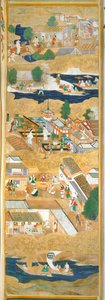 Osakazu Byobu - japonské osmipanelové skládací plátno (malba) od Japanese School