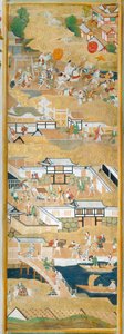 Osakazu Byobu - japonské osmipanelové skládací plátno (malba) od Japanese School