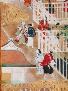 Osakazu Byobu - japonské osmipanelové skládací plátno (malba) od Japanese School