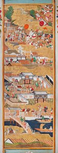 Osakazu Byobu - japonské osmipanelové skládací plátno (malba) od Japanese School