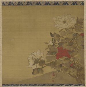 Pivoňky, období Edo (inkoust a barva na hedvábí) od Japanese School