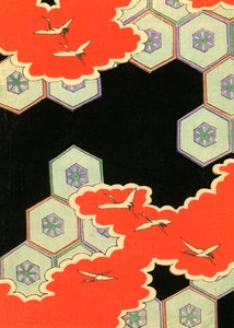 Červené mraky s létajícími jeřáby od Japanese School