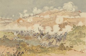 Ruský protiútok na naši pozici v Chien-Shan (chromolitho) od Japanese School