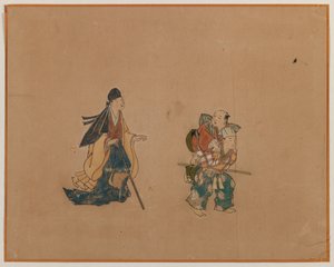 Samuraj a dva slepci, malba listů alba (inkoust a barva na papíře) od Japanese School