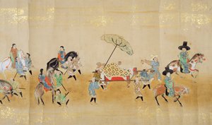 Šesté korejské velvyslanectví v Japonsku v Meireki 1 v době nástupnictví Tokugawa Ietsunas v roce 1651, pravděpodobně Kano Masunobu (1625-94) (svitek) (detail) od Japanese School