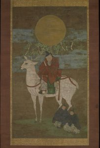 Odchod z Kashimy (Božstvo Kasuga out), konec 14. století (závěsný svitek: inkoust, barva a zlato na hedvábí) od Japanese School