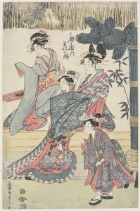 Prostitutka Hanagi z domu ?giya, kolem 1796-97 (barevný dřevořez) od Japanese School
