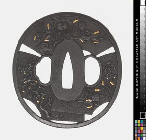 Tsuba: chryzantéma, třešeň, kosatec od Japanese School