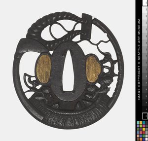 Tsuba: Květiny, kosa, provaz, začátek 18 století (železo) od Japanese School