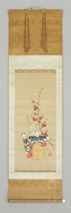 Dvě japonské panenky a kvetoucí Větev, konec 18. století (barva na hedvábí) od Japanese School