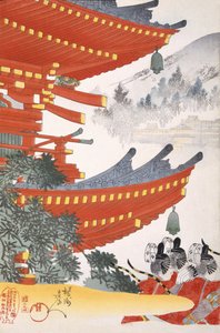 Warriors Depart, z alba dřevořezů z 19. století (barevný dřevěný štoček) od Japanese School
