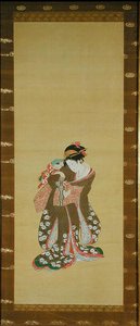 Žena a dítě (pero a inkoust na hedvábí) od Japanese School