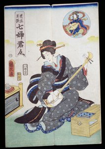 Žena hrající šamisen od Japanese School