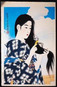 Mladá žena česání vlasů od Japanese School