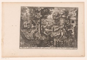 Krajina s příběhem milosrdného Samaritána: Příjezd do hostince Příběh milosrdného Samaritána (název série) od Jaspar de Isaac (attributed to)